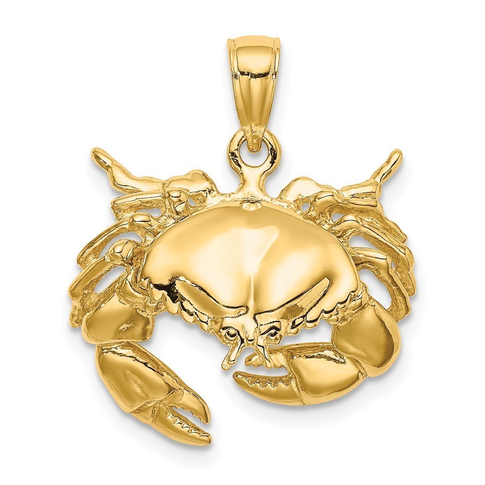 Million Charms 14k Yellow Gold Stone Crab Facing Down Necklace Charm Pendant